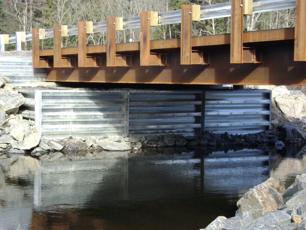 Bolt-A-Bin bridge abutment under a Prefabricated Girder Bridge