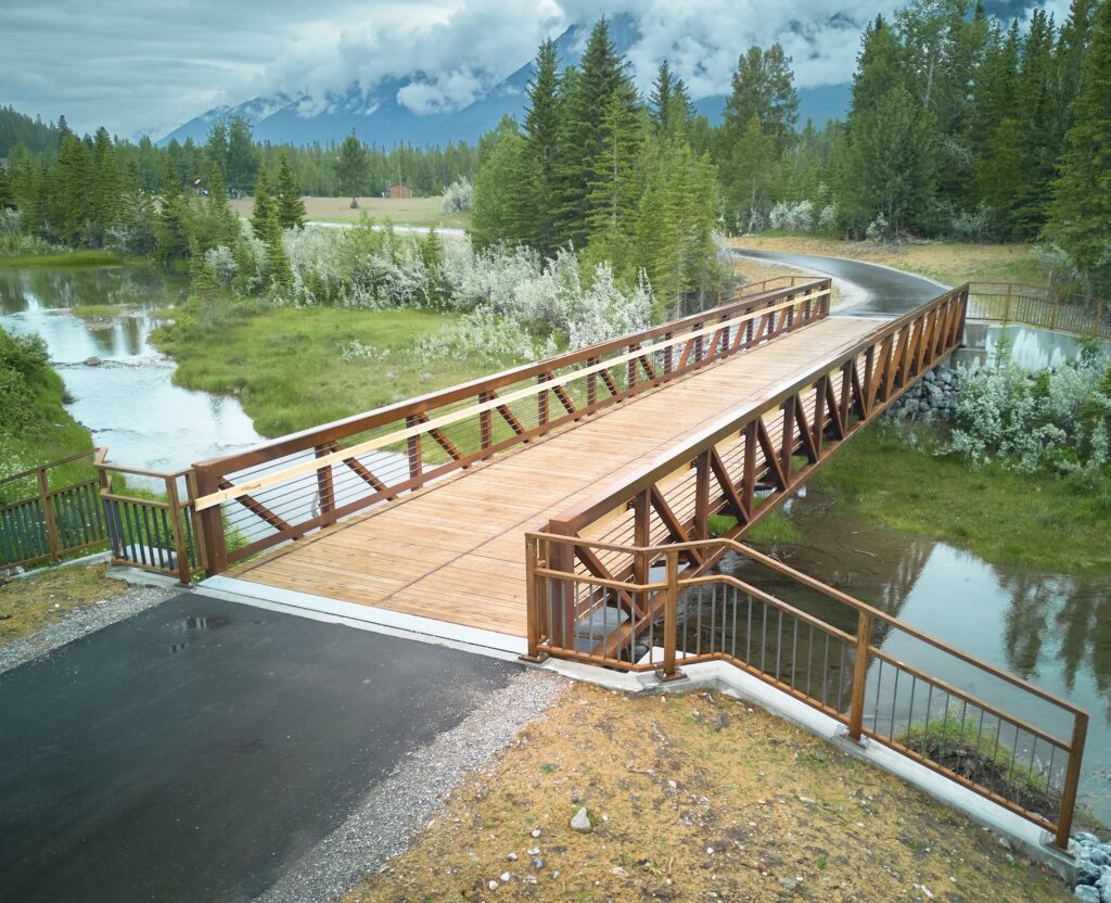 Pedestrian Bridge with pressure-treated hardwood decking