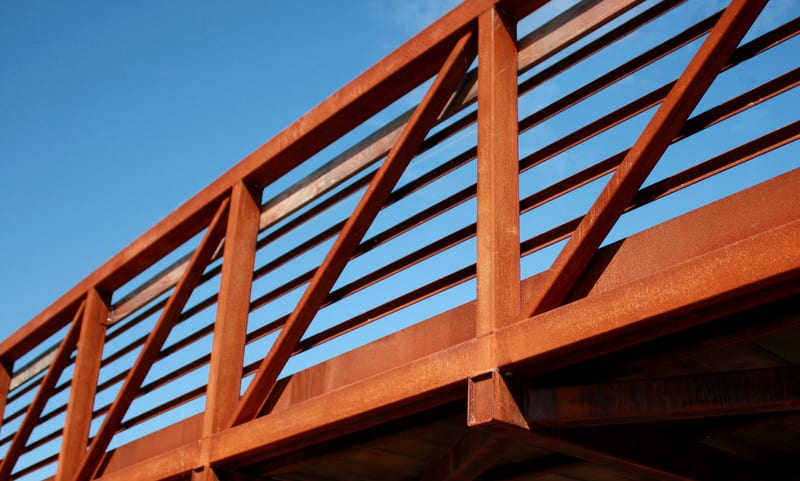 : Close-up of naturally weathering steel finish