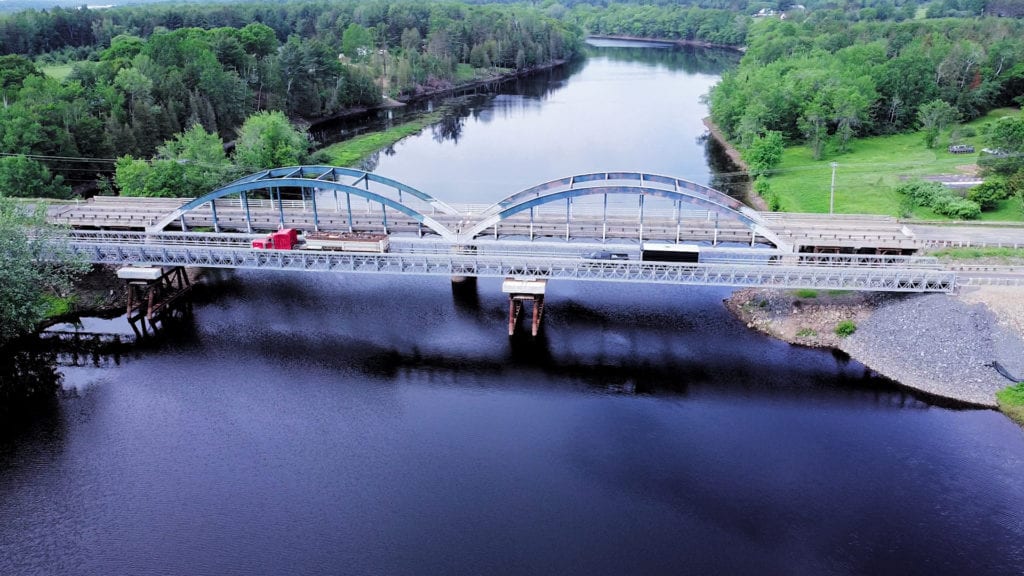 Aerial view of triple-span detour bridge