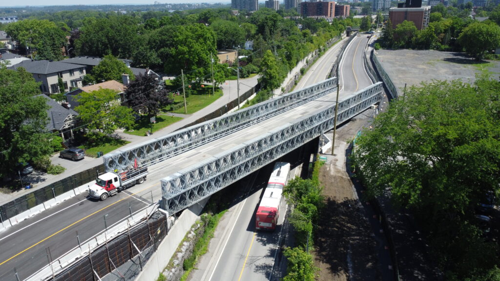 End view of temporary Bailey Bridge for LRT project