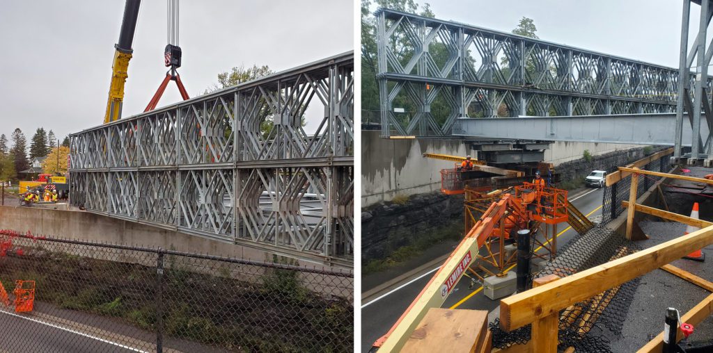 Installation views of temporary Bailey Bridge for LRT project