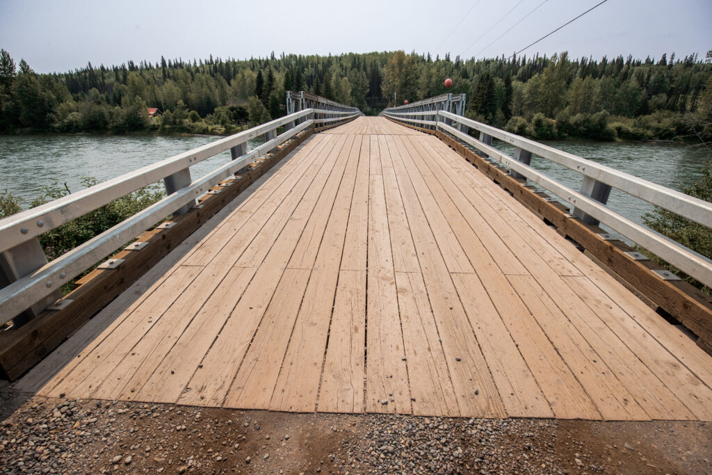 Algonquin Mabey Bridge crossing a stream, front view