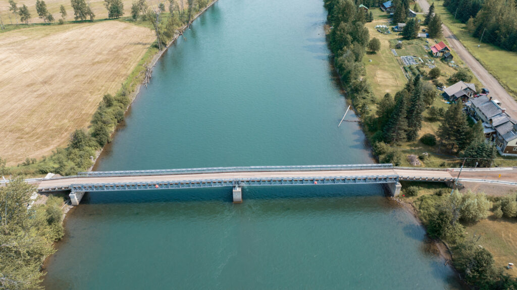 Algonquin Mabey Bridge crossing a stream, aerial view