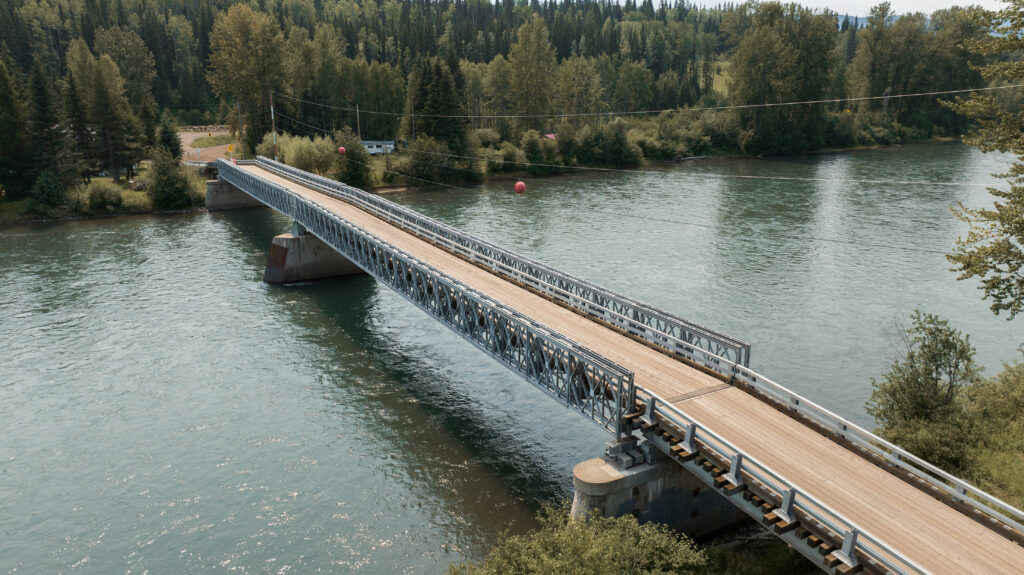 Algonquin Mabey Bridge crossing a stream, aerial view