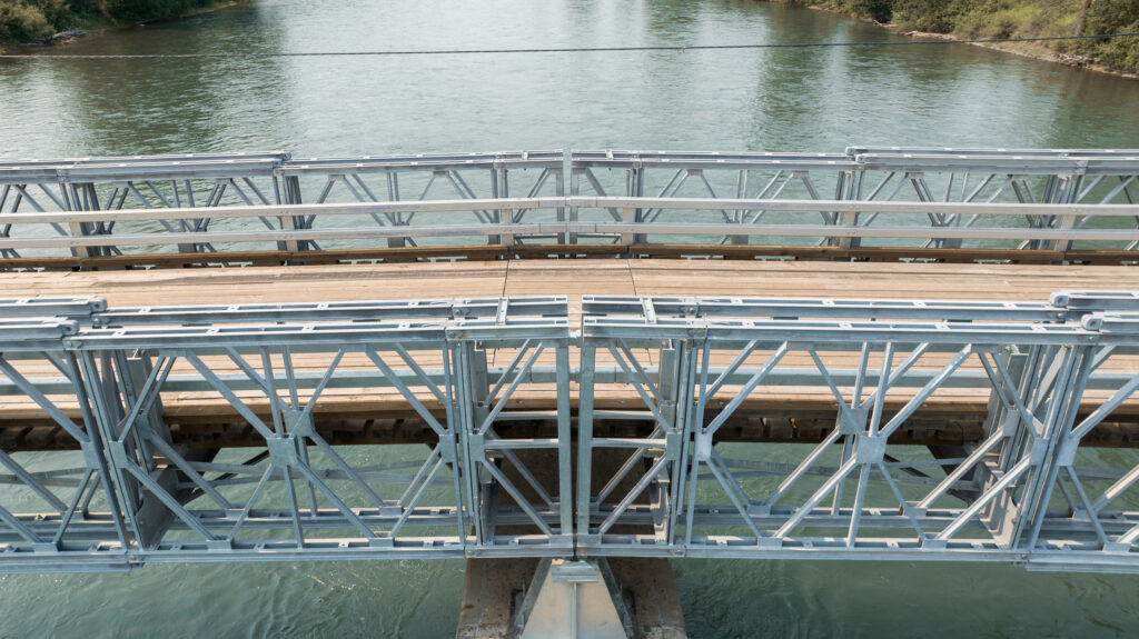 Algonquin Mabey Bridge crossing a stream, aerial side view