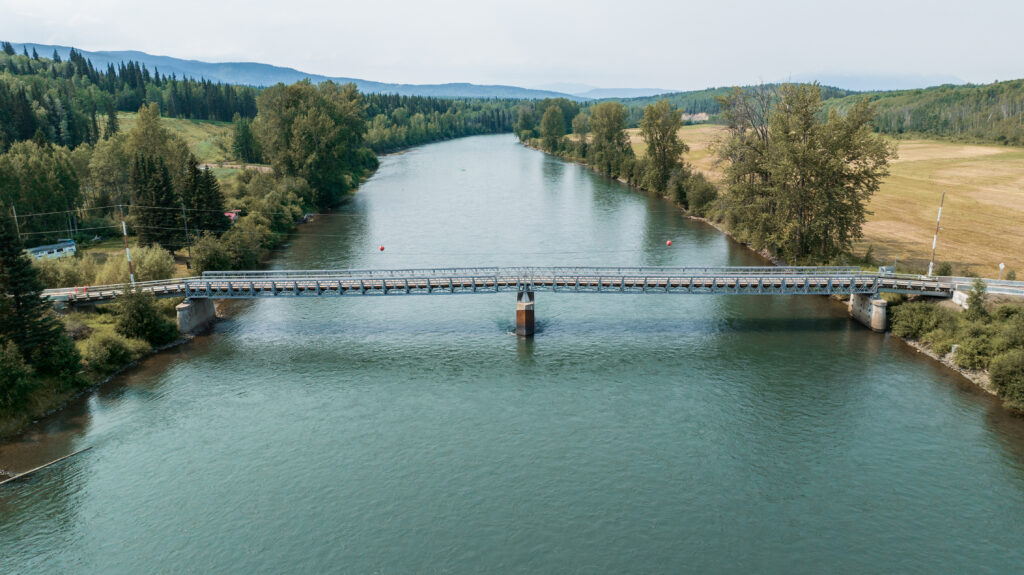 Algonquin Mabey Bridge crossing a stream, aerial view