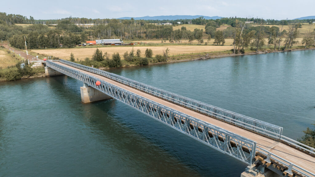 Algonquin Mabey Bridge crossing a stream, aerial side view