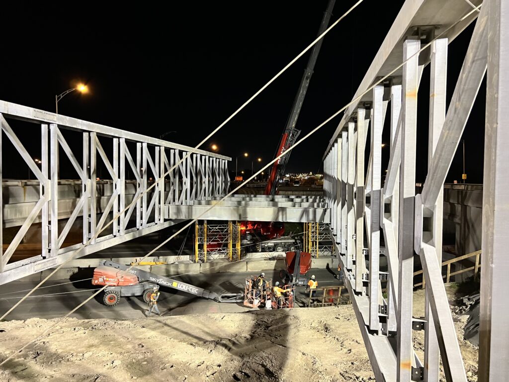 Modular Bolted Truss Bridge assembly in progress