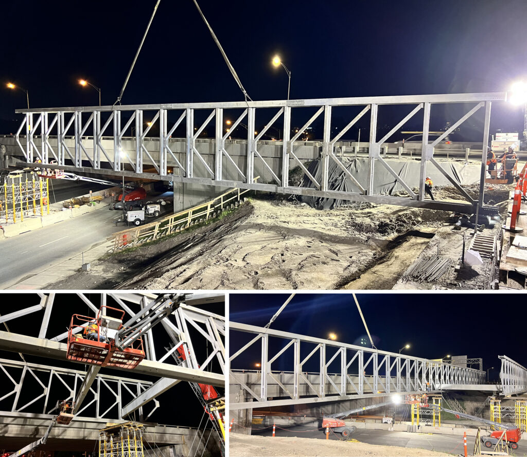 Views of Modular Bolted Truss Bridge assembly in progress