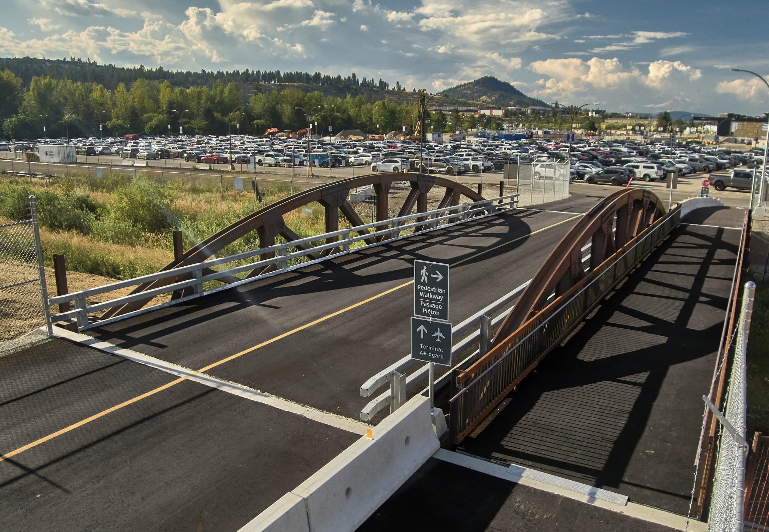 Aerial view of T1000 Bowstring Bolted Truss Bridge