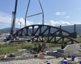 Installation view #2 of T1000 Bowstring Bolted Truss Bridge
