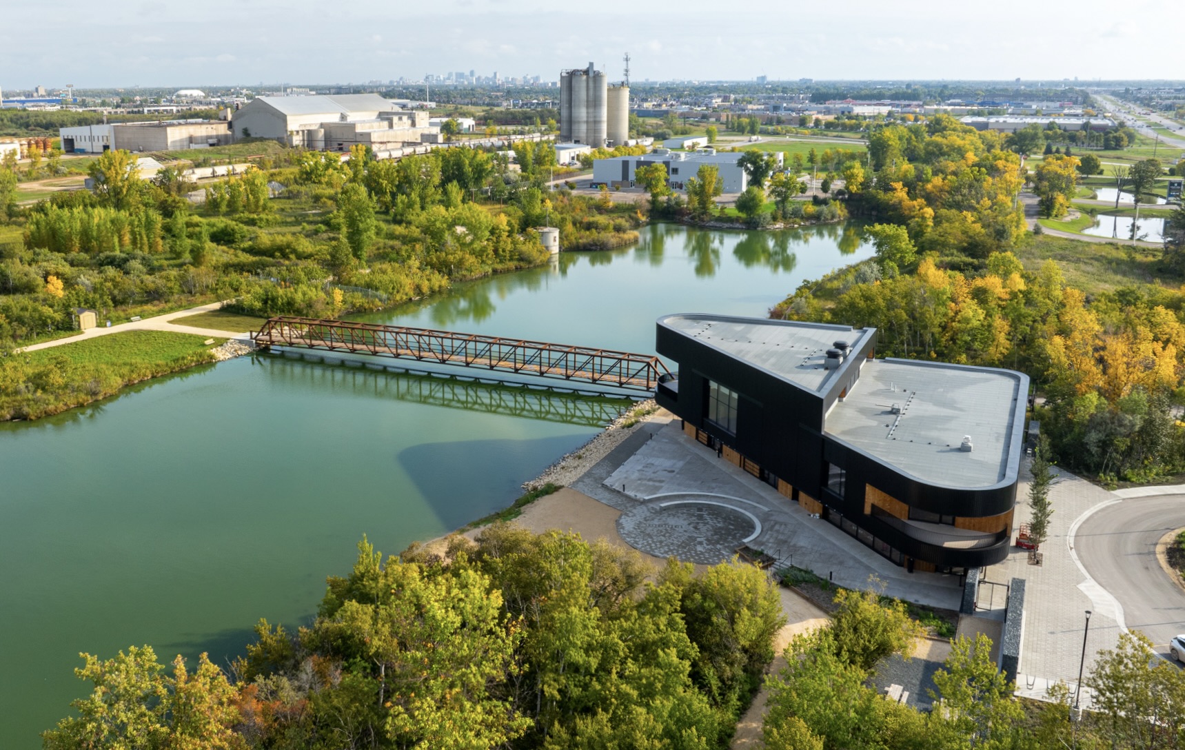 Aerial view of prefabricated pedestrian bridge