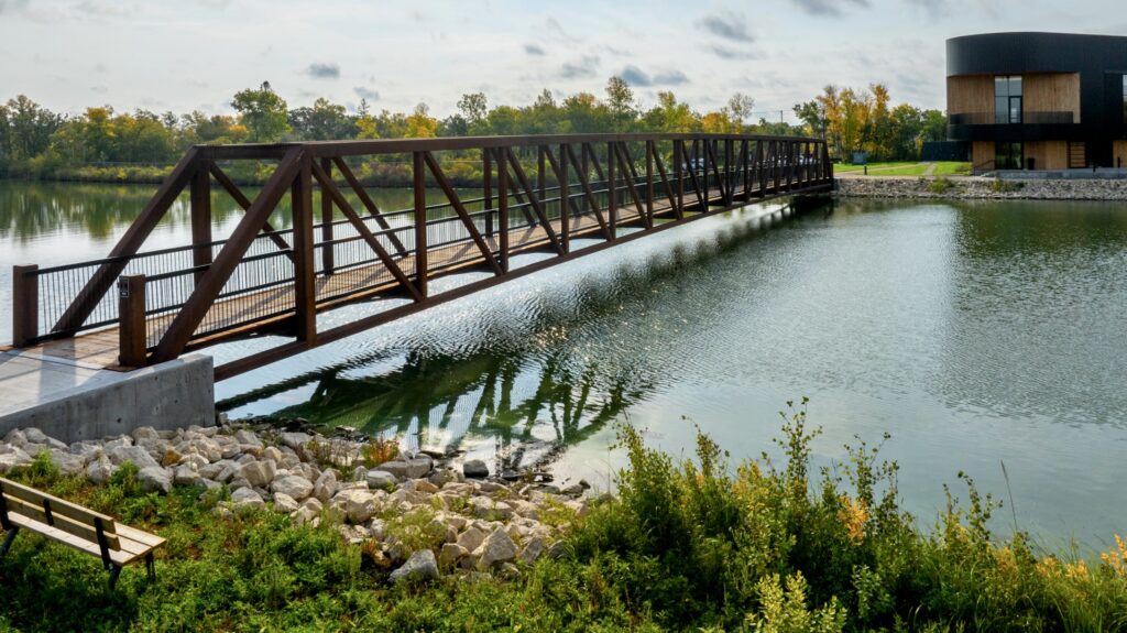 Wide view of prefabricated pedestrian bridge
