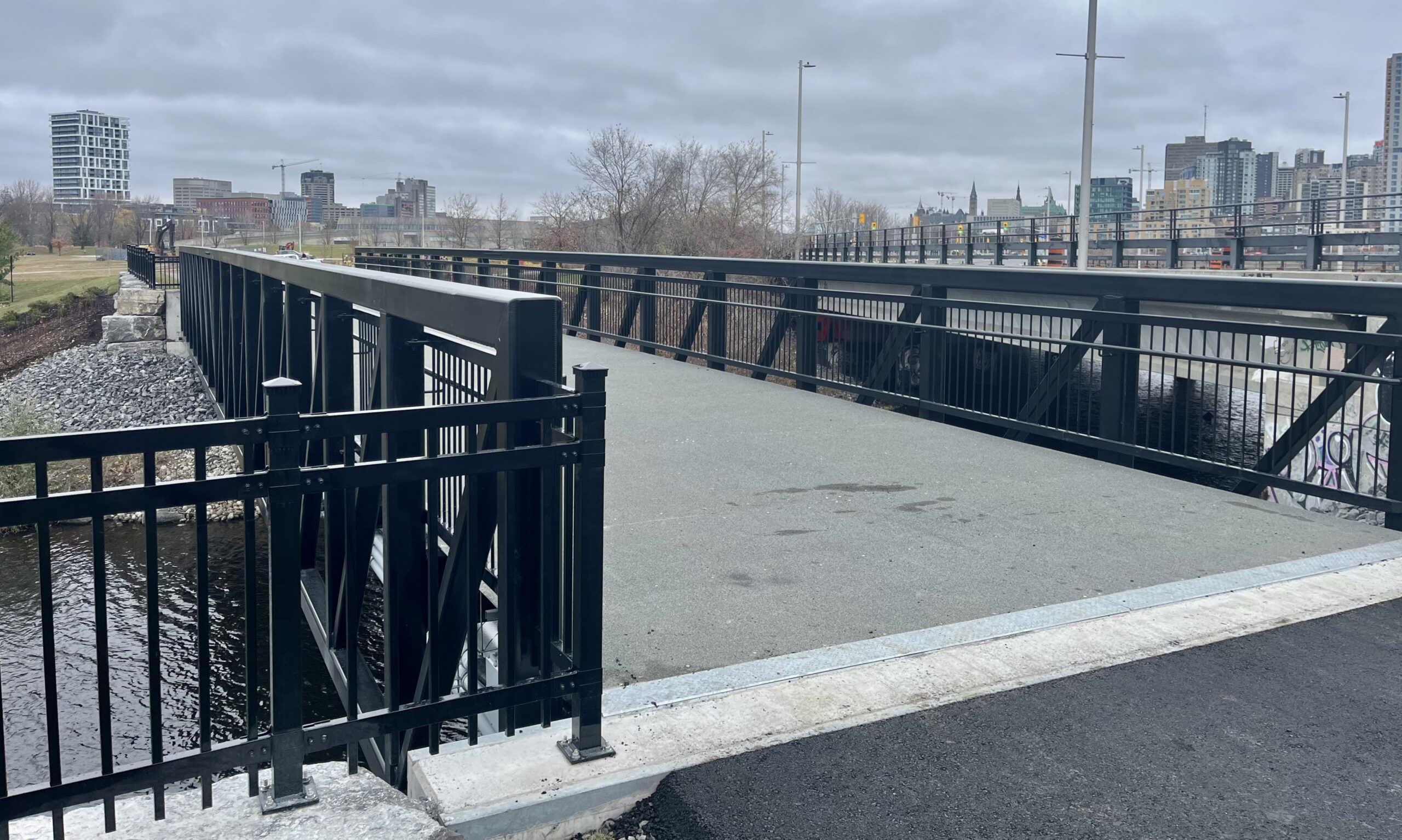 Detail view of pedestrian utility bridge