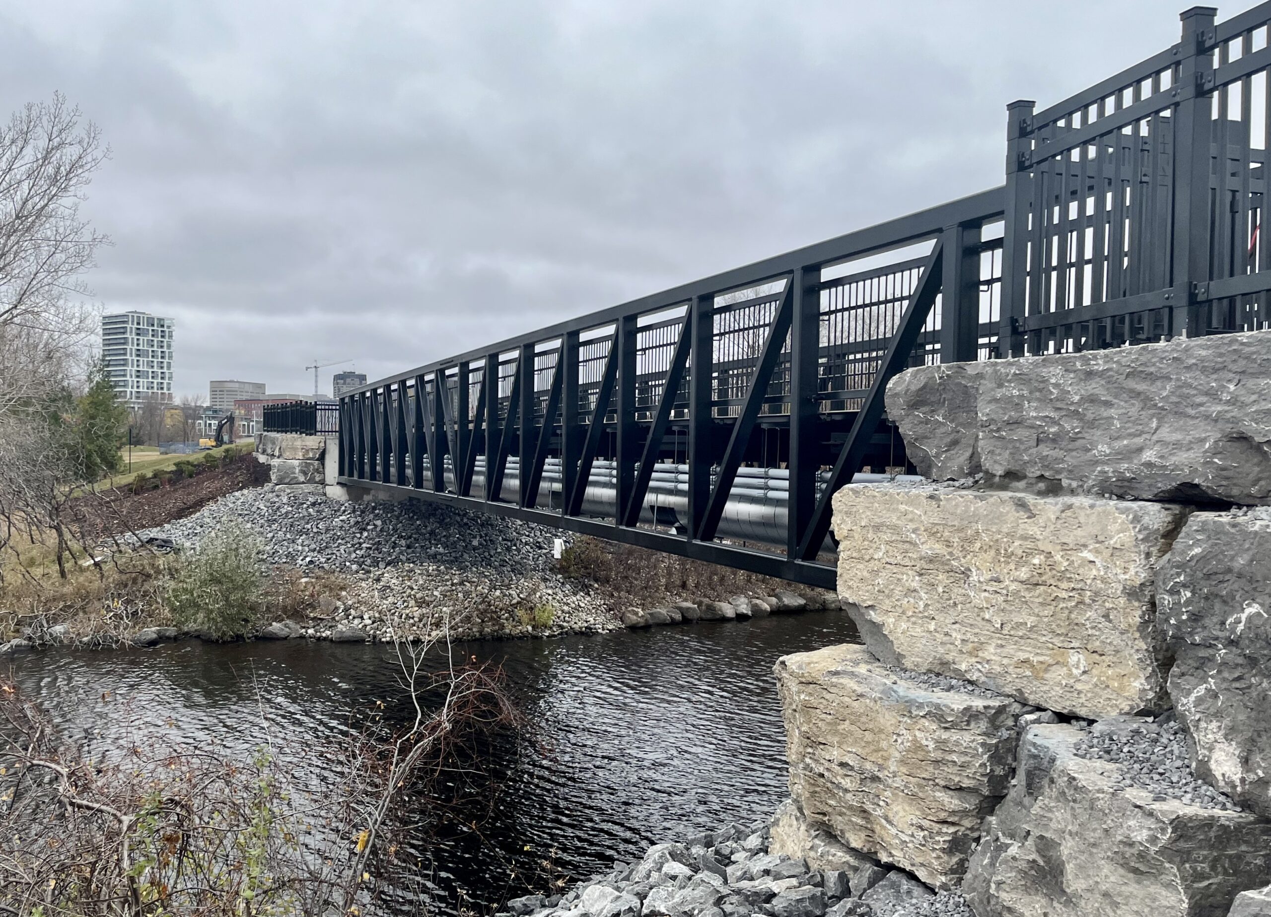 Angled view of pedestrian utility bridge