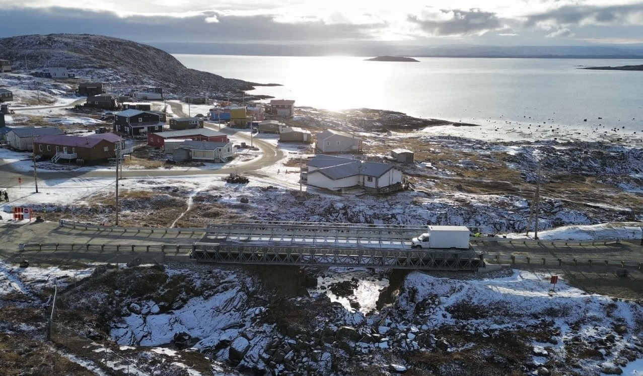 Aerial view of Bailey-Bridge-style modular panel bridge