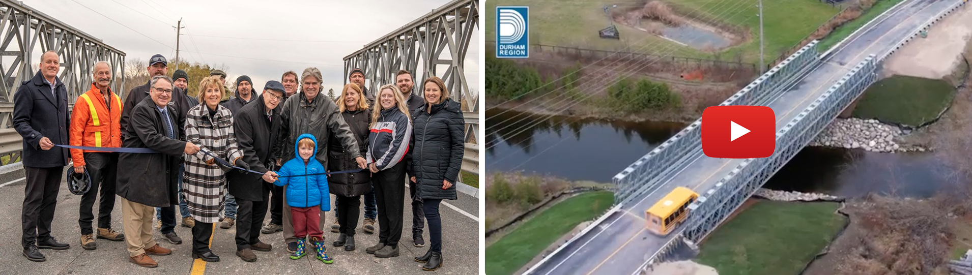 Views of Bailey-Bridge-style temporary-detour bridge