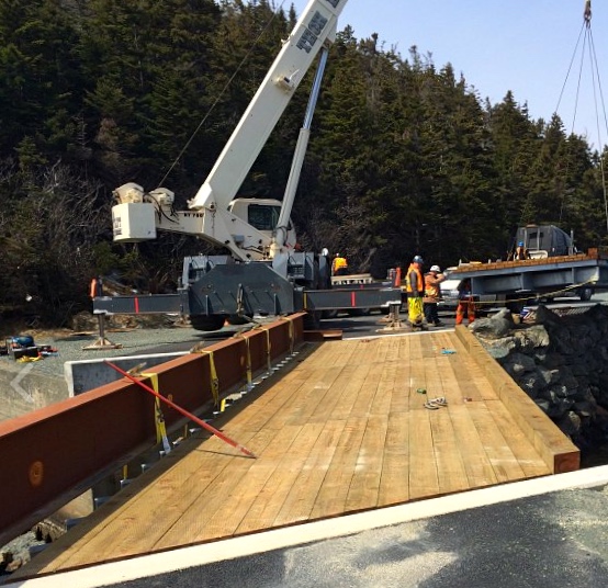 front view of skewed ends of girder bridge