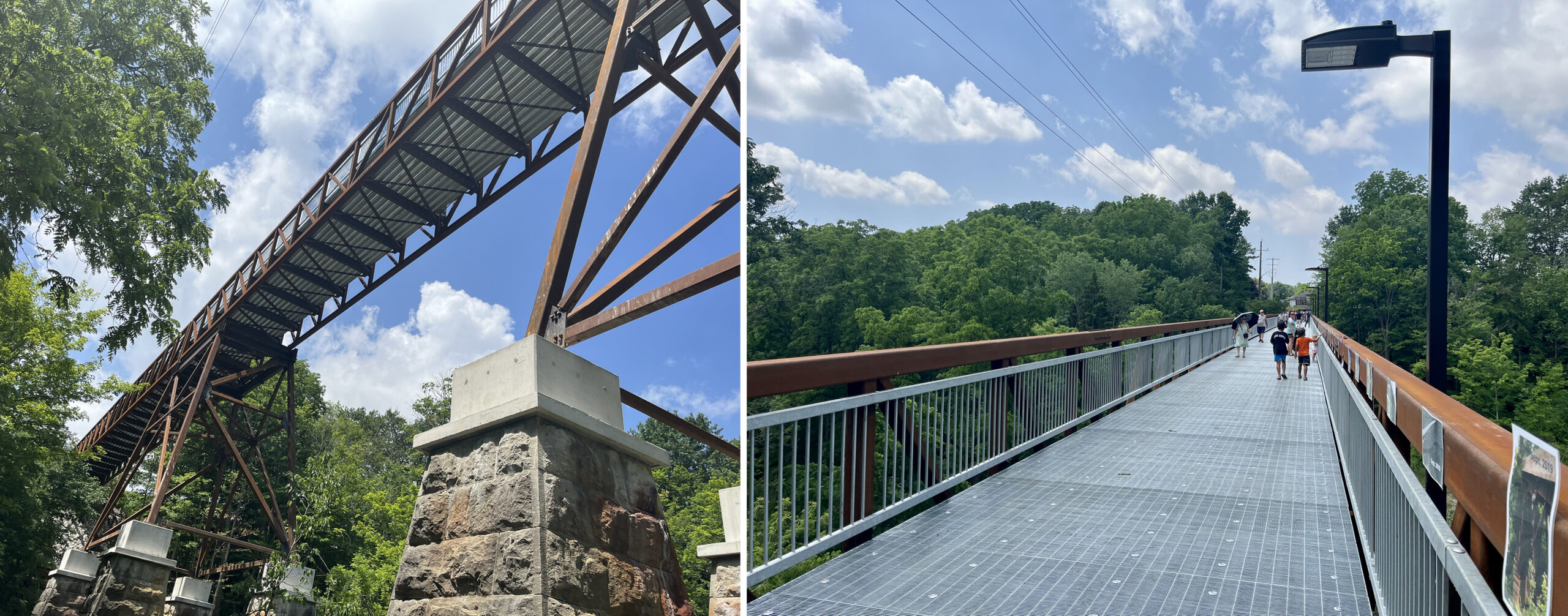 Detail views of prefabricated pedestrian bridge and piers