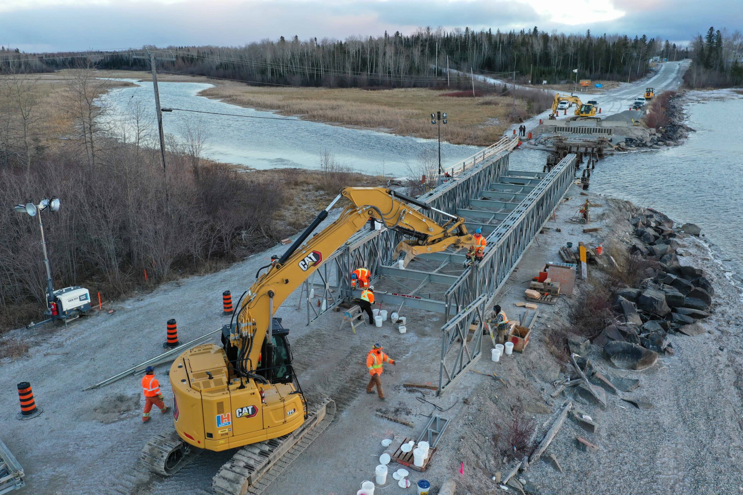 Algonquin R800 bridge cantilever launched over stream