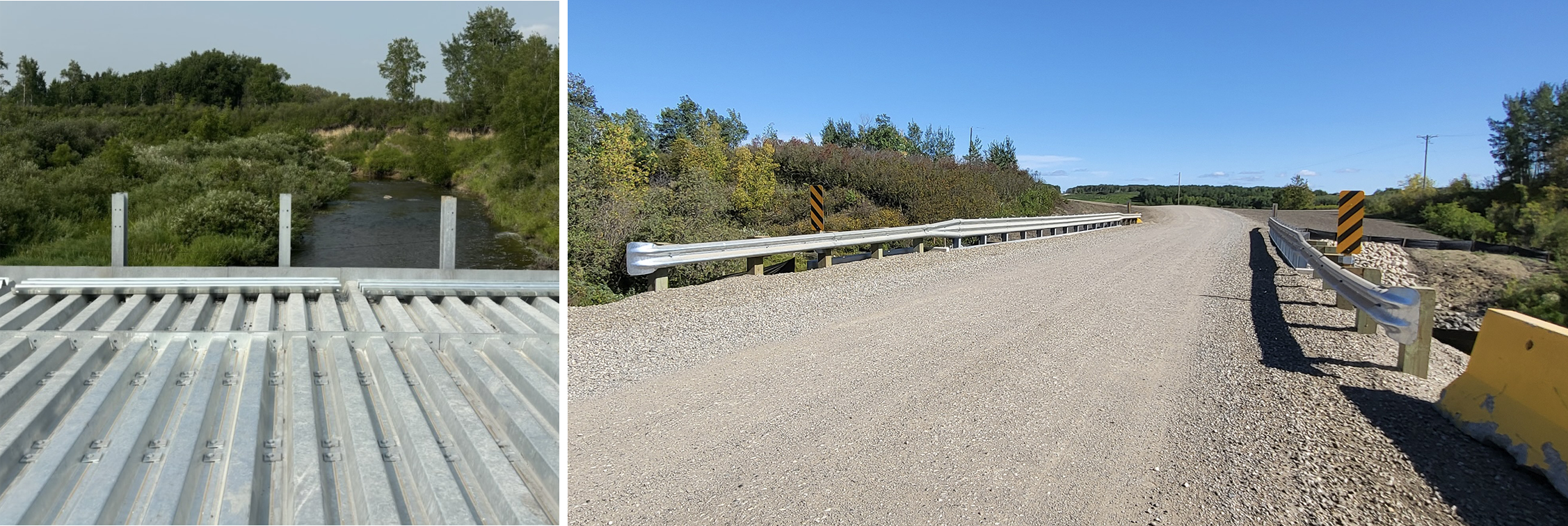 Views of Steel Girder Bridge with gravel over steel decking